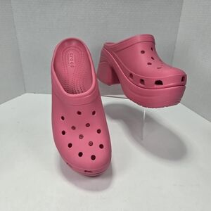 CROCS Siren Platform Chunky Heel Bold Pink Slip-on Clogs Size Women 12 Men 10